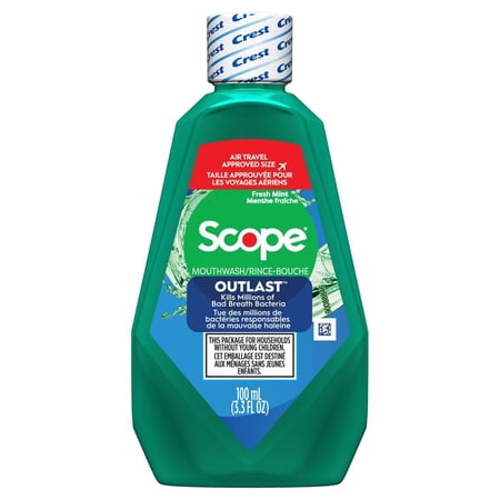 2X - Crest Scope Outlast Mouthwash, Fresh Mint - Trial Size - 100mL