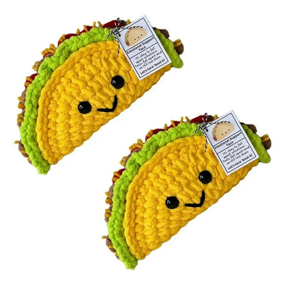 2X Crochet Doll Small Emotional Support Crochet Mini Taco Cartoon Cute Crochet Doll Taco Plush Cheer Up Toy Knitted Doll,2x Emotional Support Taco