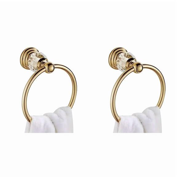 2X Crystal Gold Towel Ring, Gold Bathroom Towel Holder Ring,Hand Towel Ring for Bathroom Wall Mounted Bathroom Accessory