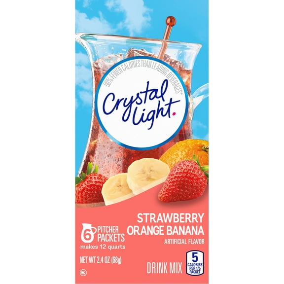 2X Crystal Light Strawberry Orange Banana Artificially Flavored Powdered Drink Mix, 6 Count Pitcher Packets (PACK OF 20)..