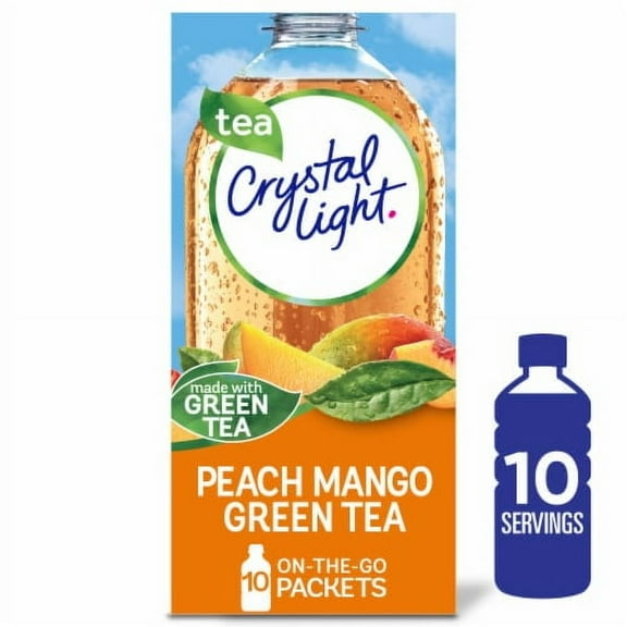 Pack of 2 - Crystal Light Zero Sugar Peach Mango Green Tea Drink Mix Packets 10 Packets