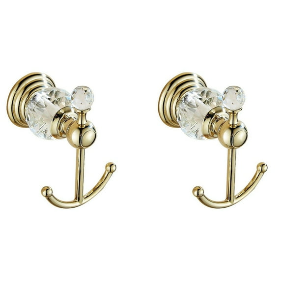 2X Crystal Towel Hook, Gold Robe Hooks, Bathroom Hand Towel Wall Hanger for Clothes Closet Wall Mounted Kitchen