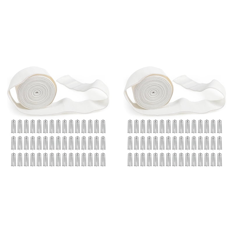 2X Curtain Pleat Tape, 10 Meters/11 Yards Pleater Tape for Curtains with 60 Pcs 4 Prongs Curtain Pleat Hooks for Drapes