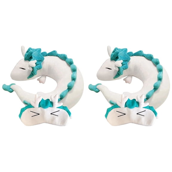 2X Cute White Dragon Neck Pillow, Animation Plush Animal Neck Pillow, Animal Body Flying Pillow with Sleep Goggles