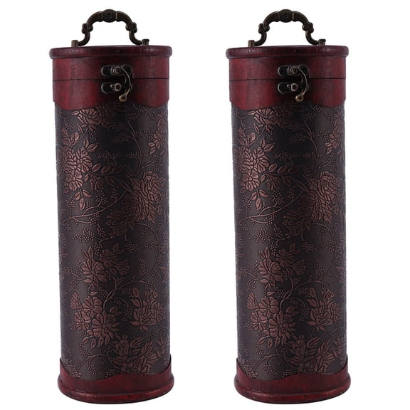 2X Cylinder Vintage Retro Wooden Vintage Wine Bottle Storage Gift Box Case Holder