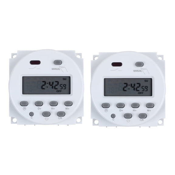 2X DC 12V Digital LCD Power Programmable Timer Time Switch Relay 16A Amps,2 x Programmable Timer 2 x Manual,white