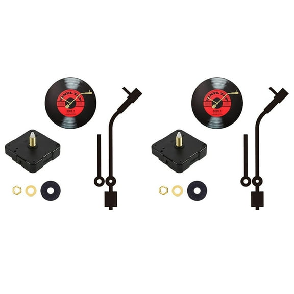 2X DIY Retro Mute Movement Record Wall Clock Movement Acrylic Quartz Clock Movement Flower Needle,2 x Movement 2 Set x hands 2set x screws,Black