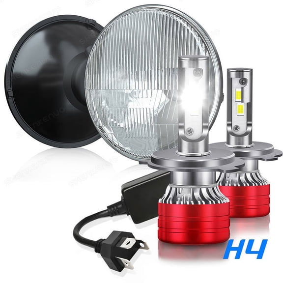 2X DOT 100W 7Inch LED Headlight Hi/Lo + H4 Headlamp Chrome For Jeep CJ CJ5 CJ7
