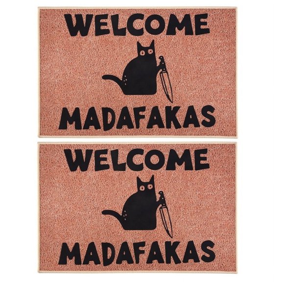 2X Dark Cat Welcome Madafakas Full Print Doormat Fun Home Decor Kitchen Bathroom Give People Gifts