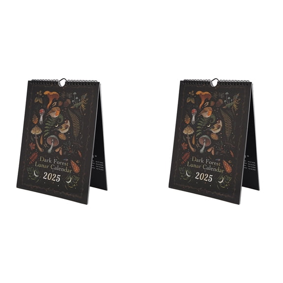 2X Dark ForestLunar Calendar 2025 Illustrated Wall Pendant for Office Home ArtMoon Calendar Gift Decor