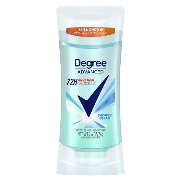 2X - Degree Advanced Protection Antiperspirant Deodorant Shower Clean For 72-Hour Sweat & Odor Control For Women, With Body Heat Activated Technology, 2.6 Oz
