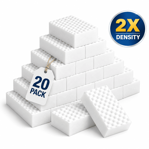 2X Density Melamine Cleaning Sponges, Extra Thick Non-Scratch Magic Sponge Erasers Pads for Kitchen, Bathroom, Dishes & Walls, Tough Stain & Grease Removal Household Cleaner (20-Pack)