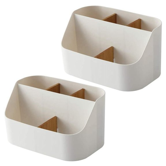 2X Desk Organizer Remote Control Holder Makeup Box for Home & Office