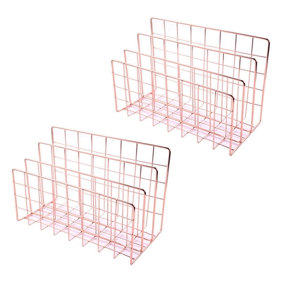 2X Desktop Mail Organizer, 3-Slot Metal Wire Mail Sorter, Letter Organizer for Letters, Mails, Books, Postcards and More,2 x File Organizer,Rose Gold