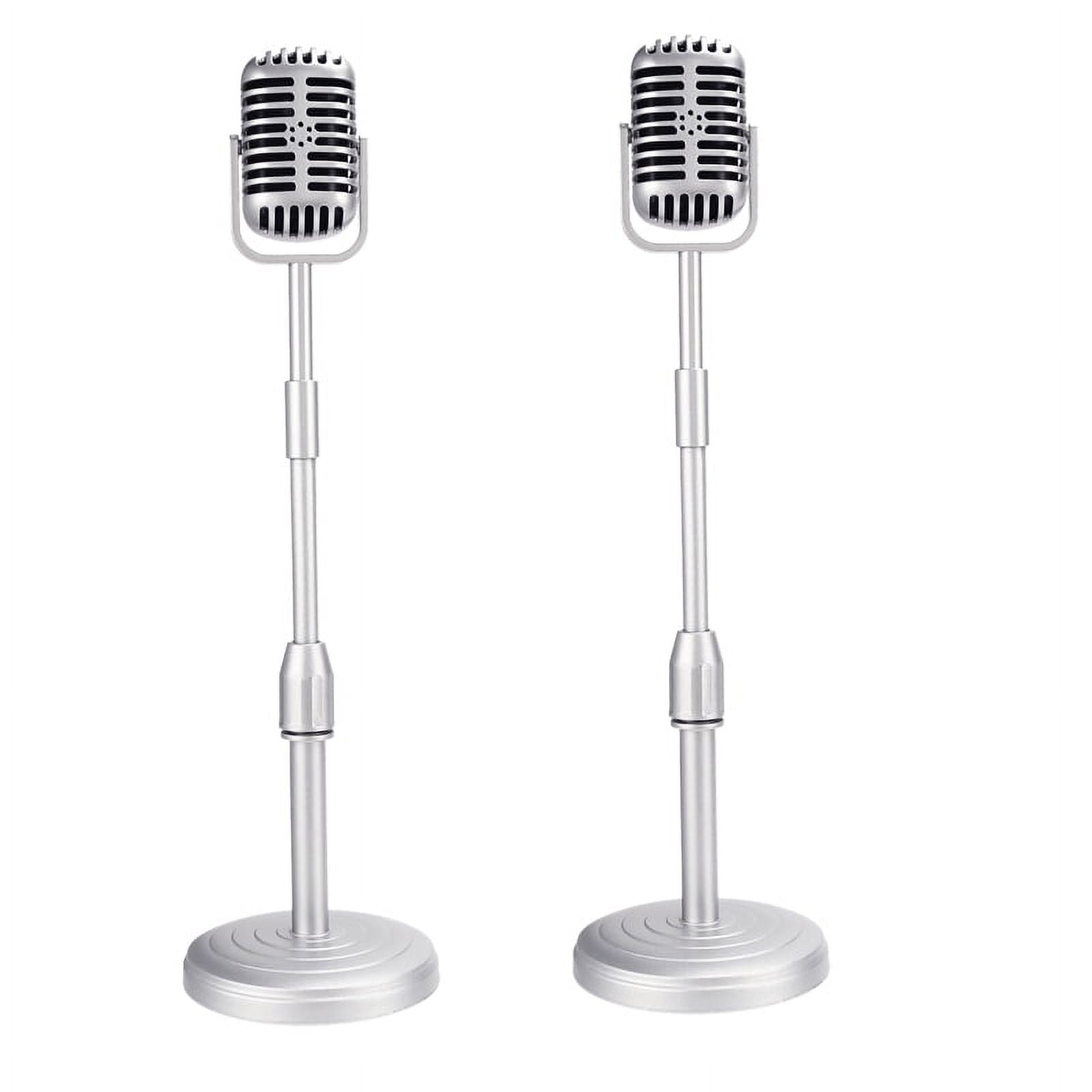 2X Desktop Microphone Prop Model with Adjustable Height, Classic Retro Style Stand Fake Mic Prop ...