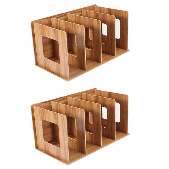 2X Detachable Wooden 4 Sections Storage Rack Box Desktop Board DIY Organizer Detachable Book Shelf Rack Brown