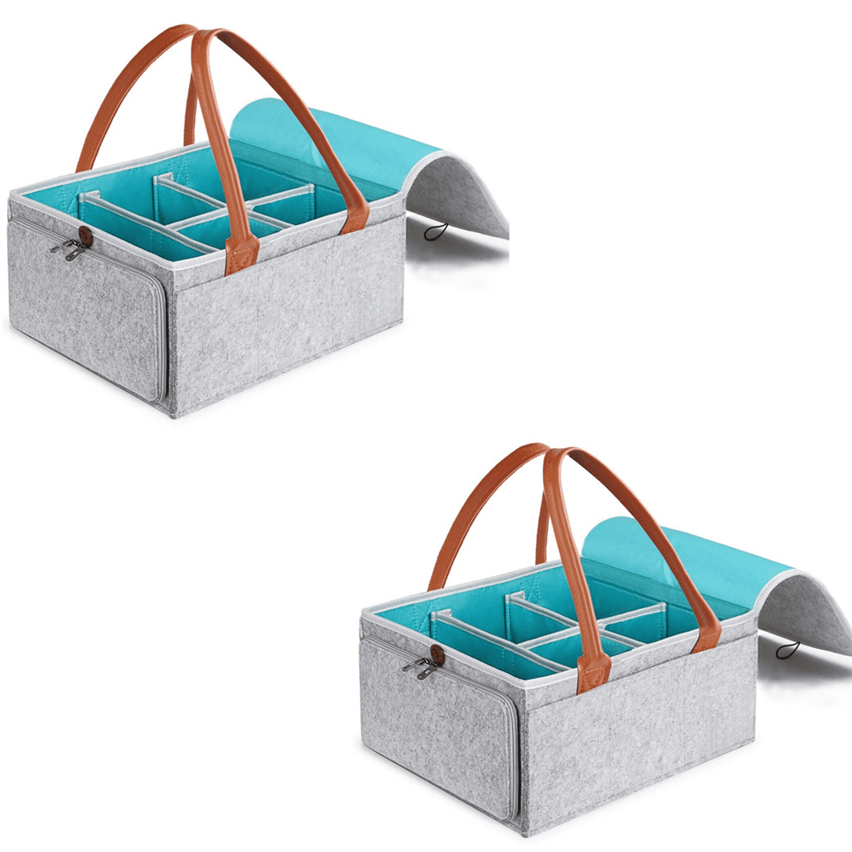 2X Diaper Organizer Baby Nursery Storage Basket with Zipper Lid and Leather Handle Baby Changing Bag