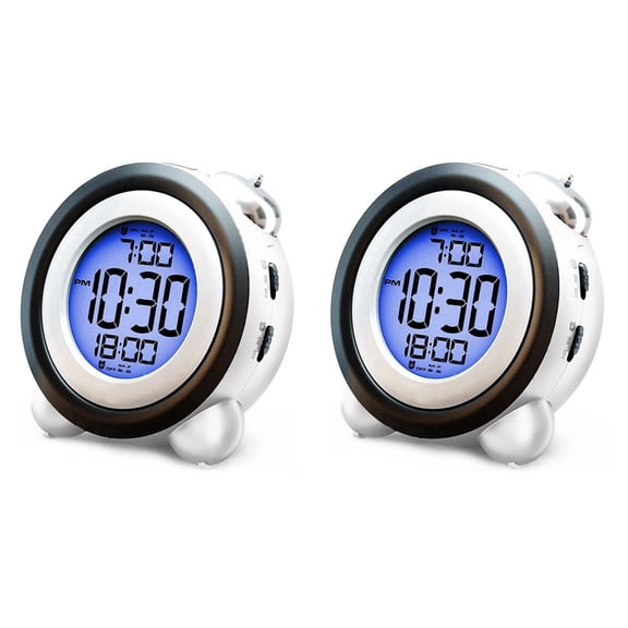 2X Digital Alarm Clock,Time Date Display Twin Bell Very Loud for Heavy Sleepers Dual Alarm Blue Backlight for Teens