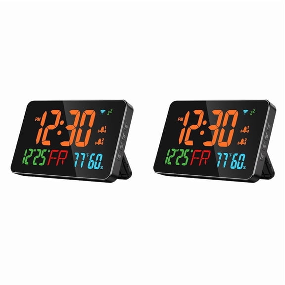 2X Digital Clock Alarm Clock WiFi Clock, Extra Large Letters, Temperature & Humidity, Calendar, Week,B