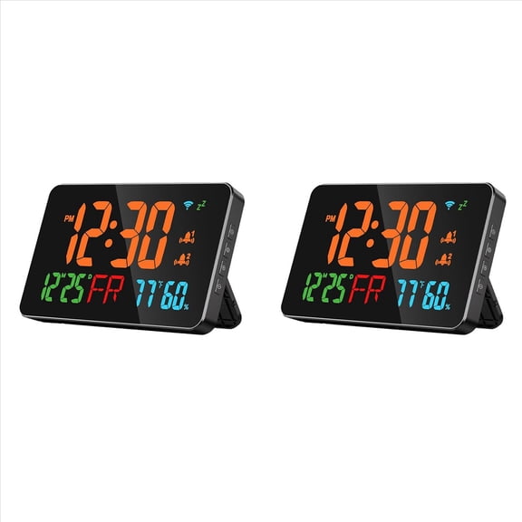 2X Digital Clock Alarm WiFi Clock, Extra Large Letters, Temperature & Humidity, Calendar, Week,B