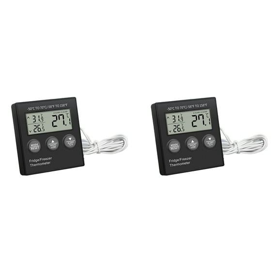 2X Digital Fridge Thermometer with Temperature Alarm LCD Display Digital Refrigerator Freezer Thermometer,2 x Digital Fridge Thermometer,Black