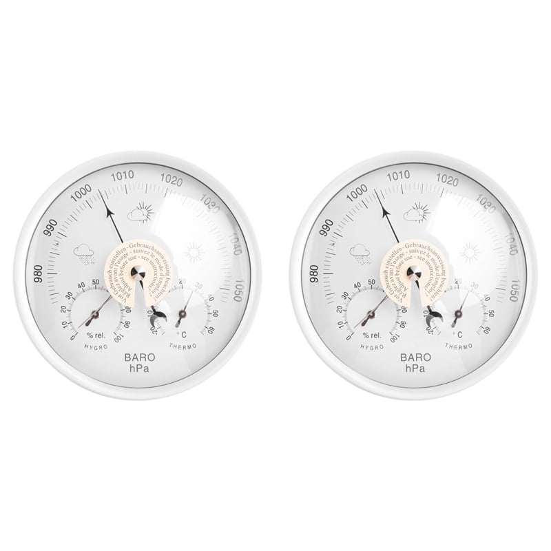 2X Digital Indoor Hygrometer Portable Wall Hanging Weather Thermometer Barometer Hygrometer 132MM(White,One Size)