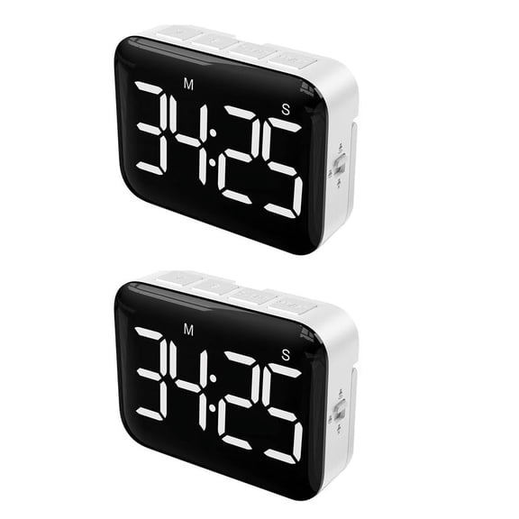 2X Digital Kitchen Timer - Magnetic Countdown Count Up Timer with Large LED Display Loud Volume for Cooking and for Kids,2 x digital timer(not include batteries),White&Black