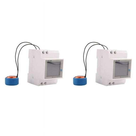 2X Digital Single Phase AC 40-300V 100A Din Rail 6 in 1 Voltmeter Ammeter Watt Kwh Frequency Meter 110V(External CT)