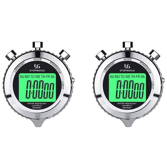2X Digital Stopwatch Timer Metal Stop Watch with Backlight, 2 Lap Stopwatch Timer for Sports Competition
