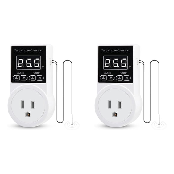 2X Digital Thermostat Plug Socket, LCD Screen Temperature Controller with Waterproof Sensor Probe US Plug