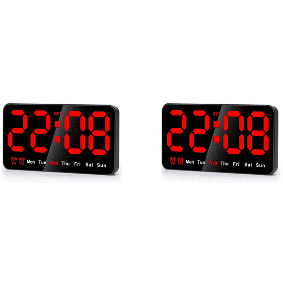 2X Digital Wall Clock, 9Inch LED Clock Large Display with 12/24H, Big Digits,Small Silent (Red)