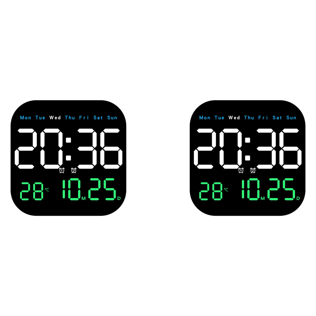 2X Digital Wall Clocks Temperature Date Week Dispaly Electronic Table ...