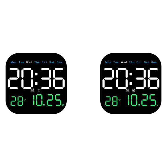 2X Digital Wall Clocks Temperature Date Week Dispaly Electronic Table Clock 12/24H Wall-Mounted LED Alarm Remote,A