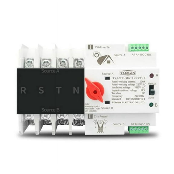 2X Din Rail 4P ATS Dual Power Automatic Transfer Switch Electrical Switches Uninterrupted Power 100A