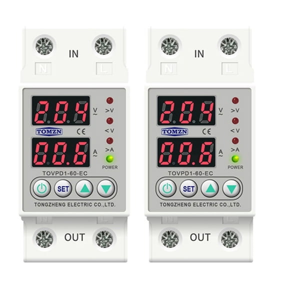 2X Din Rail Dual Display Adjustable Over Voltage Current and Under Voltage Protector Relay 40A 220V 230V