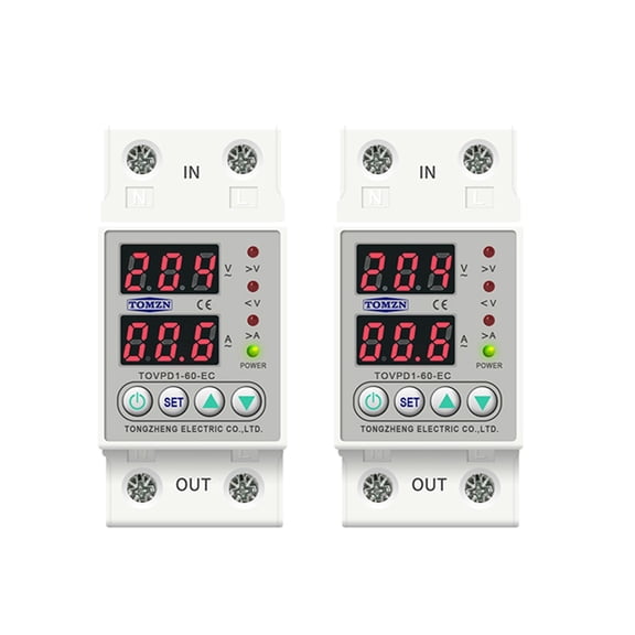 2X Din Rail Dual Display Adjustable over Voltage Current and Under Voltage Protective Device Relay 60A 220V 230V