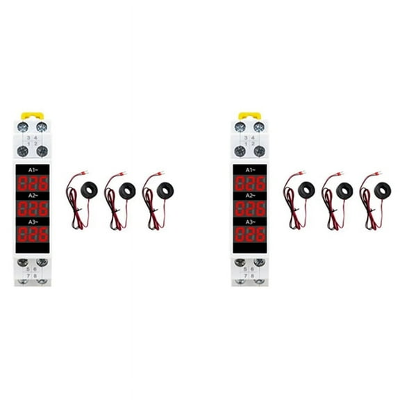 2X Din Rail Mount 3 Phase Ampere Meter Mini Modular Current Meter Gauge Indicator LED Digital Display Detector Ammeter