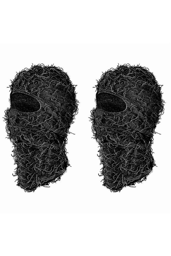 2X Distressed Ski Mask Full Face Knitted Fuzzy Yeat Shiesty Distress Mask for Men Women Black