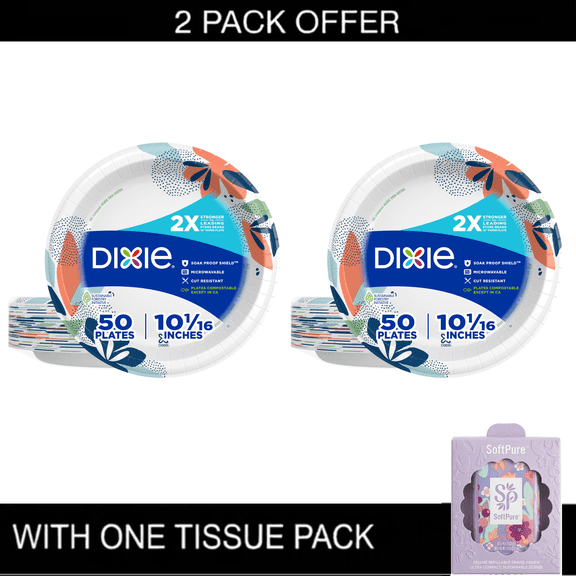 2X |Dixie Disposable Paper Plates, 10", Multi-Color & Tissue Pack