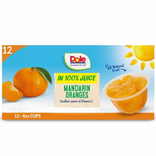 2X-Dole Fruit Bowls Mandarin Oranges In 100% Juice Cups - 4 oz - 12 ct