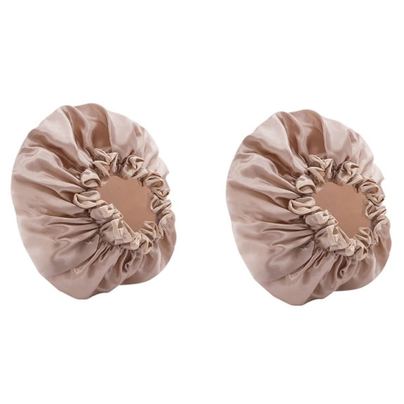 2X Double-Layer Shower Cap Women's Waterproof Cap Bath Long Hair Shower Cap Hair Cover Lampblack Dry Hair Cap Champagne