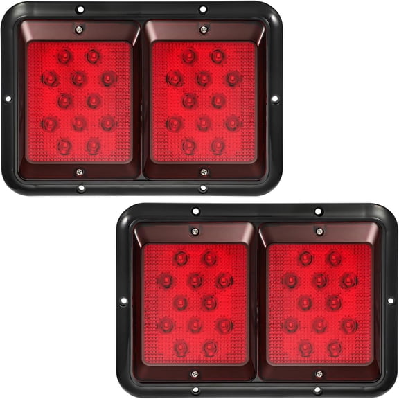 2X Double RV Trailer Camper Tail Lights 24-2835  Horizontal Vertical Surface Mount Double Trailer Light Taillight Red Lens Red Light Black Base 12V IP67