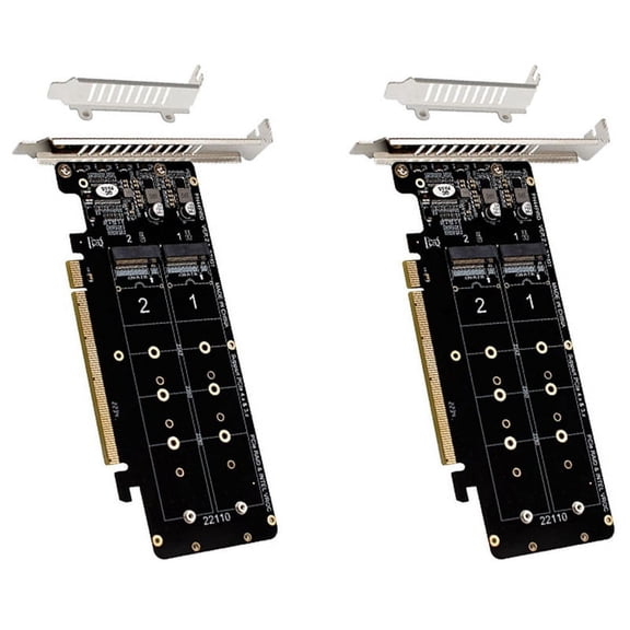 2X Double-Sided 4-Disk NVME Card PCIeX16 to M.2 M-Key NVMEx4SSD 2U Server Array Expansion Adapter Split Card,2 x NVME PCI-E X16 expansion card 2 x screw packs 2 x screwdriver 2 x short baffle,Black