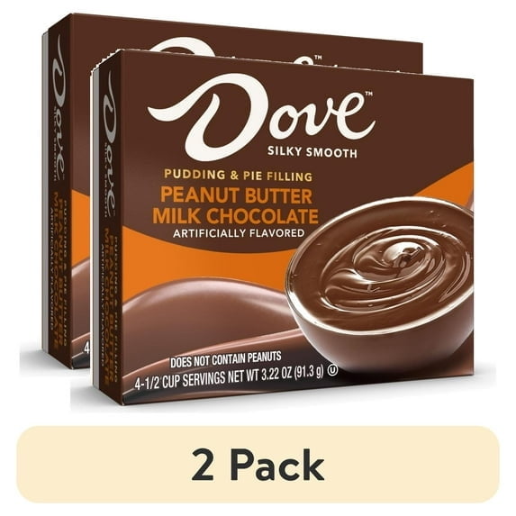 2X Dove Peanut Butter Milk Chocolate Instant Pudding Mix and Pie Filling, 4 Servings, 3.22 oz Cardboard Box (PACK OF 2)..