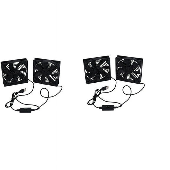 2X Dual 120mm 5V USB Powered PC Router Fans with Speed Controller High Airflow Cooling Fan for Router Modem Receiver
