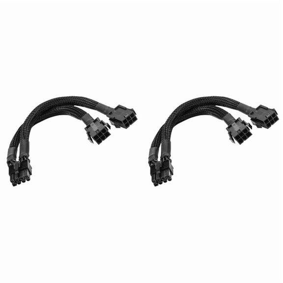 2X Dual 6 Pin Female to 8 Male GPU Power Adapter Cable Braided Sleeved 20cm