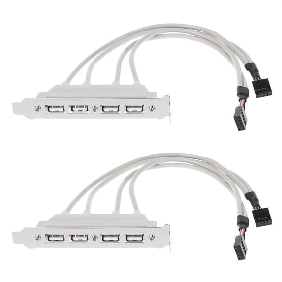2X Dual Motherboard 9Pin Header to 4Port USB 2.0 Female Cable PCI Bracket,2 x Motherboard USB Cable,white