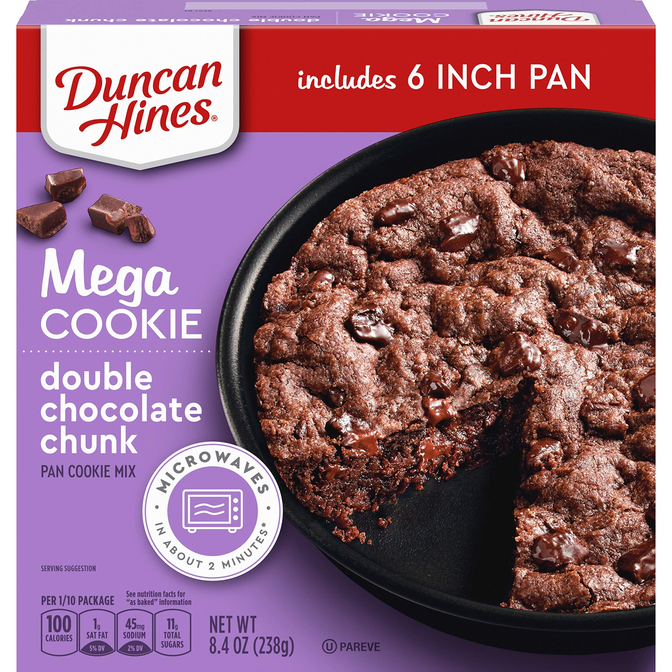 2X - Duncan Hines Mega Cookie Double Chocolate Chunk Pan Cookie Mix, 8.4 Oz