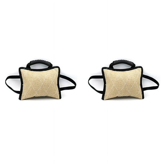 2X Dog Training Bite Tug Toy with 3 Handles Linen Bite Pillow