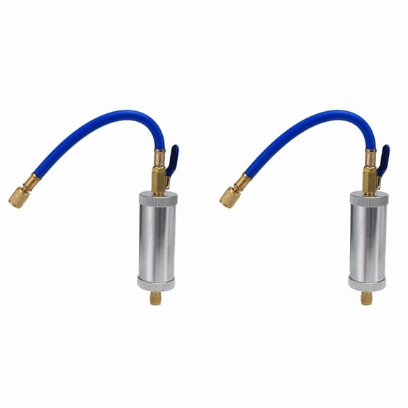 2X Dye Injector Air Conditioning Car Oil Injection R12 R134A R22 Dye Injection 2 Ounce Pure Liquid Coolant Filler Tube,2 x Oil Injector,Silver&Blue
